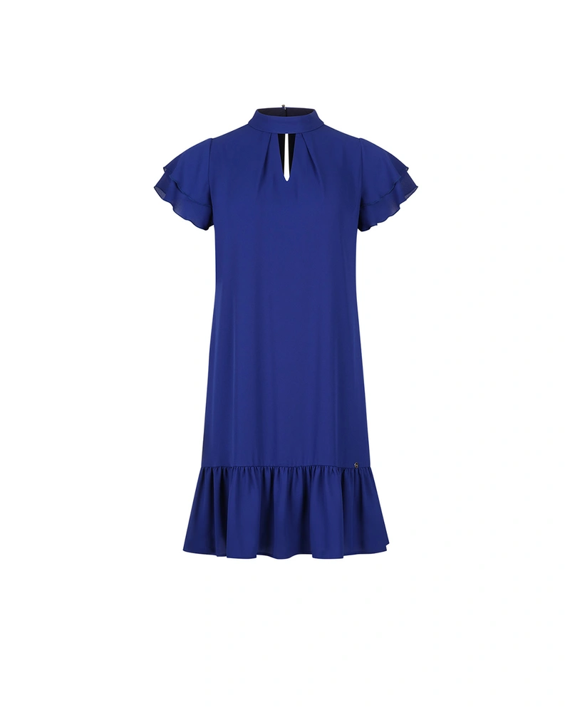 Turkish blue chiffon dress with neckline detail | OUTLET SUMMER