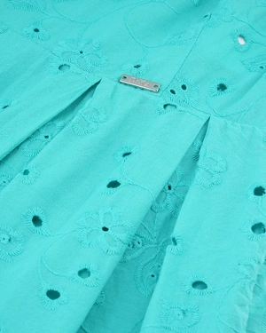Turquoise summer dress with English embroidery | Dresses - 2