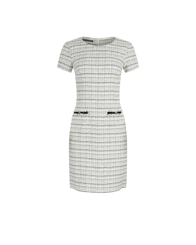 Tweed business dress in white and gray tones | All products