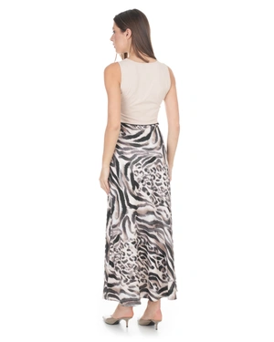 Haljina od dve tkanine u bež boji sa životinjskim printom | Haljine - 3