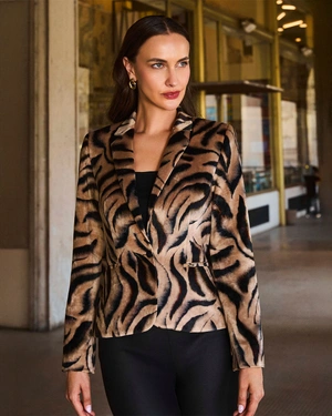 Velvet blazer with animal print | Jackets and Blazers - 3