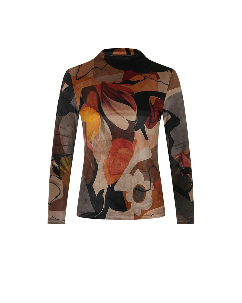 Velvet blouse with stylized earthy print | T-shirts