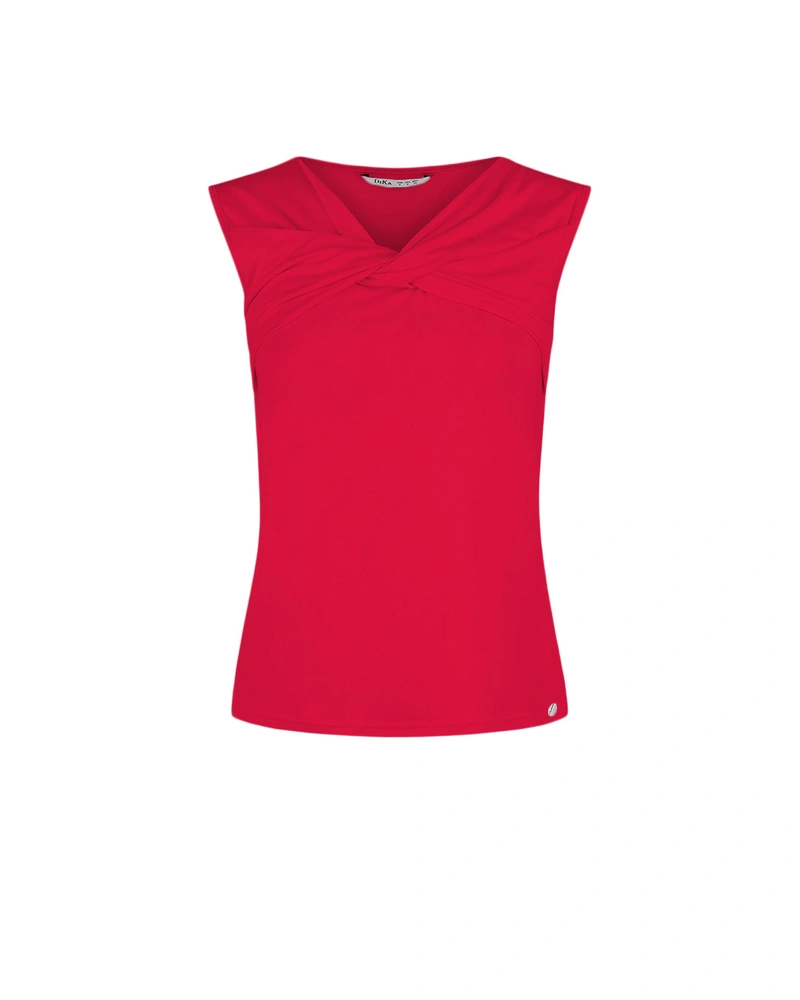 Vibrant red viscose top with draped neckline detail | T-shirts