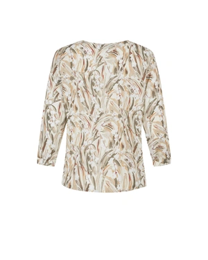 Viscose blouse with 3/4 sleeves and a stylized pattern in pastel earth tones | Blouses - 5