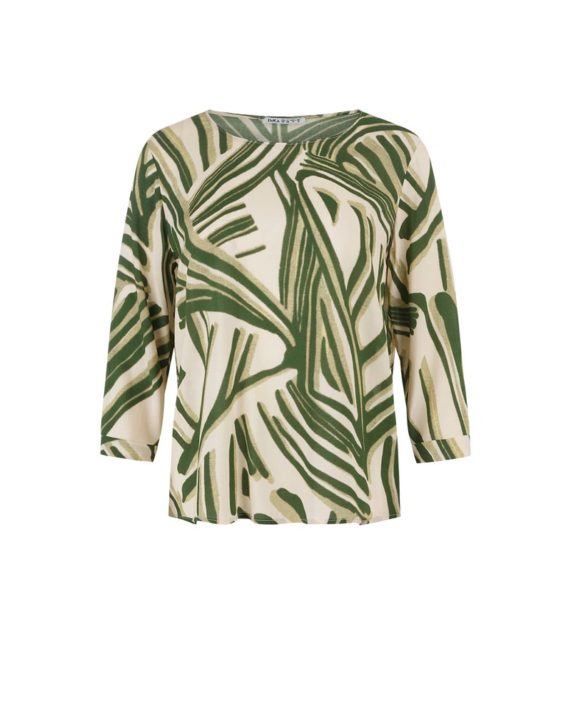 Viscose blouse with a stylized motif in shades of green | Blouses