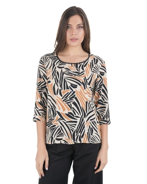 Viscose blouse with graphic print in beige and black | Blouses - 1