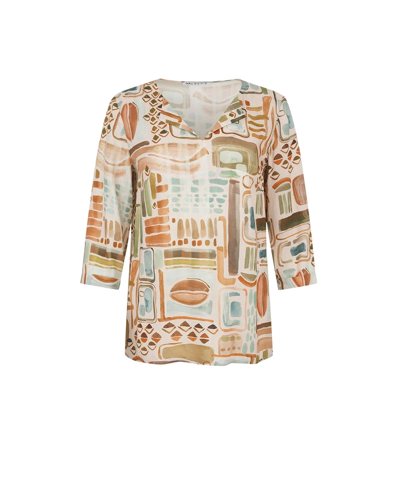 Viscose blouse with stylized pastel pattern | Blouses