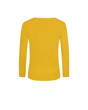 Viscose knit blouse with Grecian neckline, mustard color |  - 1