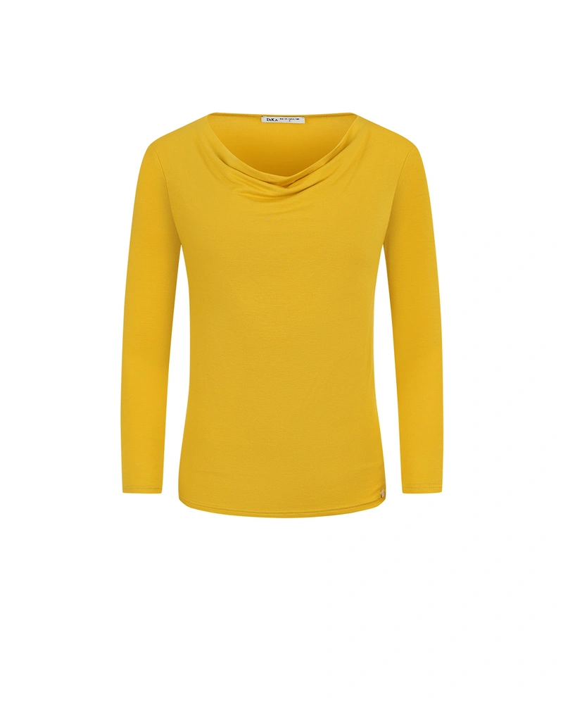 Viscose knit blouse with Grecian neckline, mustard color | All products