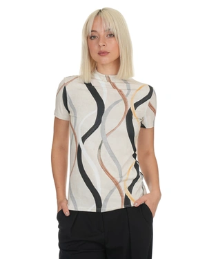 Viscose mock neck top with wavy motif | COLLECTION - 10