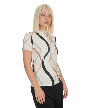 Viscose mock neck top with wavy motif | COLLECTION - 11