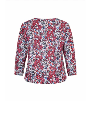 Viscose summer blouse with 7/8 sleeves and round neckline, with stylized red and blue motif | SUMMER COLLECTION OUTLET - 1