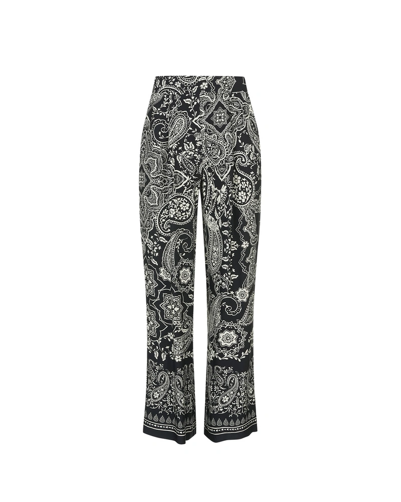 Viscose trousers with paisley print, loose silhouette | Trousers