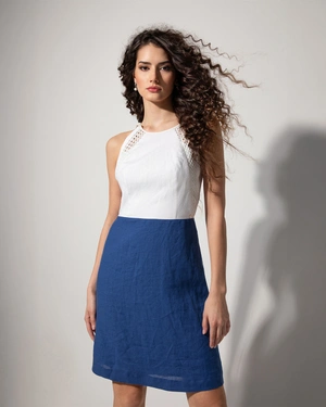 White and blue linen summer dress | OUTLET SUMMER - 7