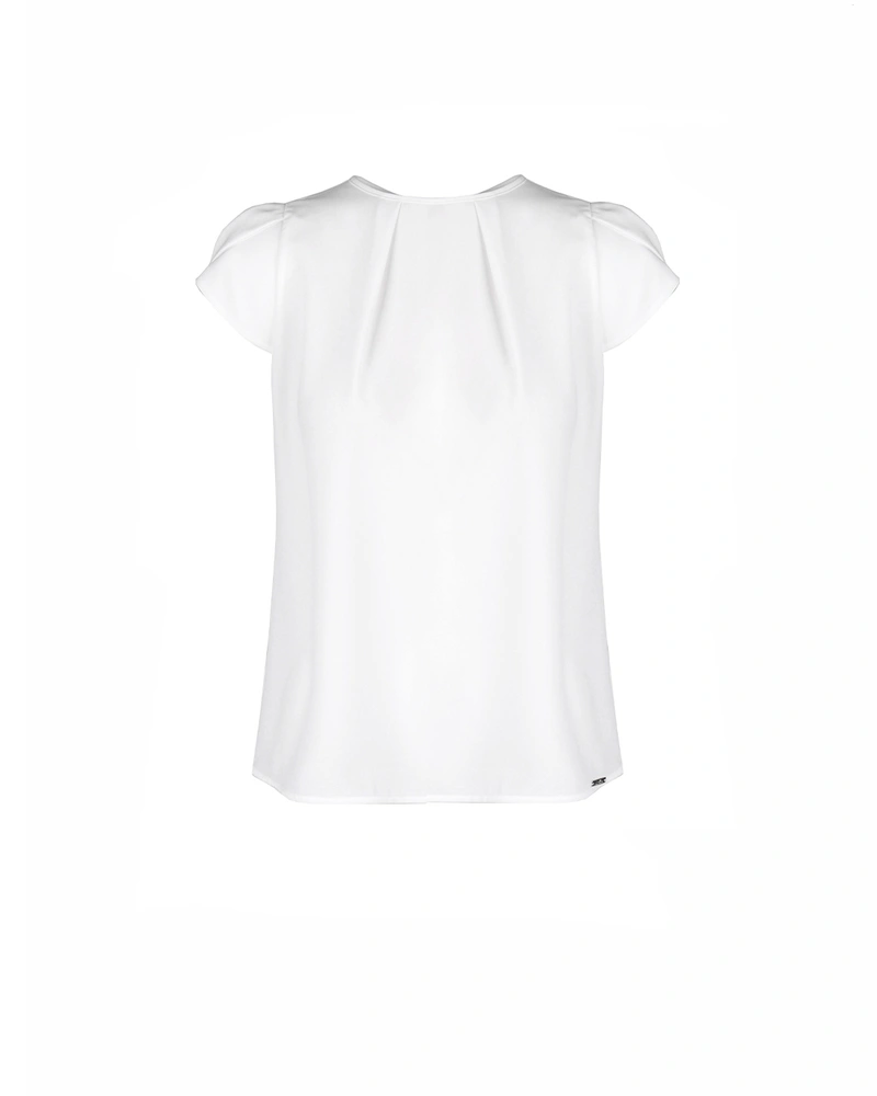 White blouse with crew neck and short puffed sleeves | Blouses