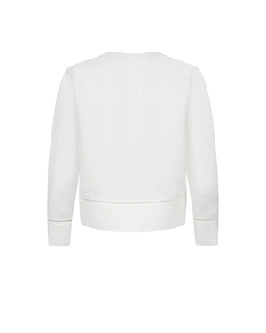 White blouse with long sleeves and V-neckline, with linen content | Blouses - 1