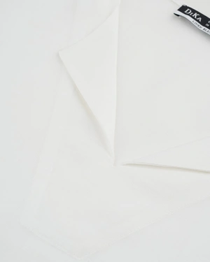 White blouse with long sleeves and V-neckline, with linen content | Blouses - 2