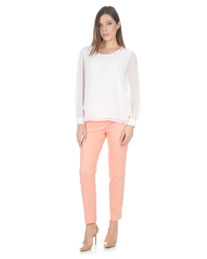 White blouse with wide cuff sleeves and crew neck | Blouses - 3