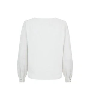 White blouse with wide cuff sleeves and crew neck | Blouses - 4