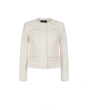 White bouclé tweed blazer with decorative details | Jackets and Blazers | Dika.ge White bouclé tweed blazer with decorative details | Jackets and Blazers