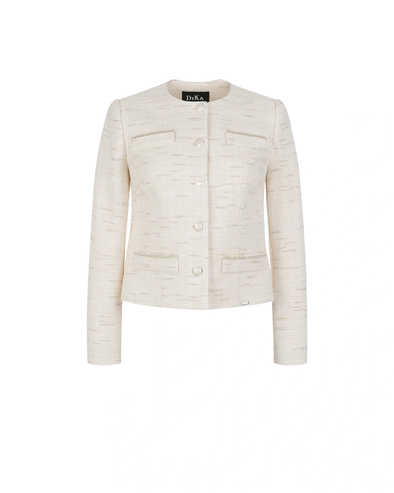 White bouclé tweed blazer with decorative details | Jackets and Blazers