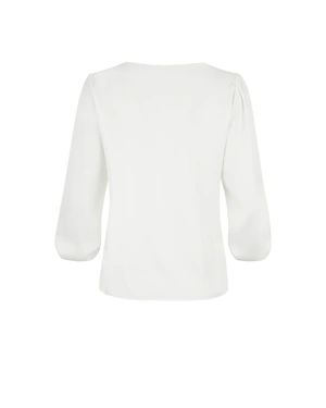 White business blouse with long sleeves and elegant rounded rolled collar | | Dika.com - 1 White business blouse with long sleeves and elegant rounded rolled collar | - 1