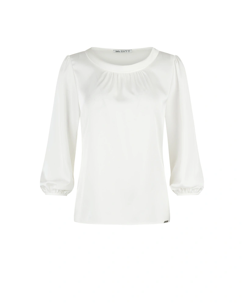White business blouse with long sleeves and elegant rounded rolled collar | All products