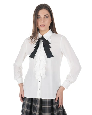 Bela bluza od šifona sa crnom mašnom | Bluze - 1