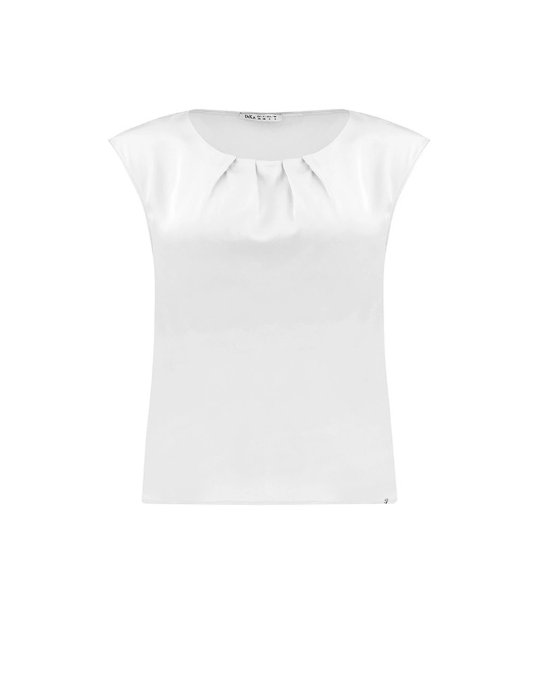 White chiffon blouse with gathered neckline | Blouses and Shirts
