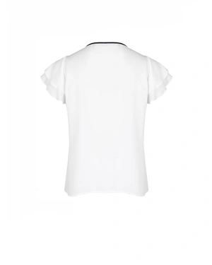 White chiffon blouse with short sleeves and black neck tie | Blouses - 6