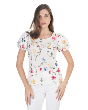 White cotton blouse with delicate floral embroidery | Blouses - 1