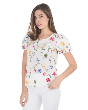 White cotton blouse with delicate floral embroidery | Blouses - 2