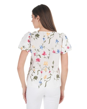 White cotton blouse with delicate floral embroidery | Blouses - 3