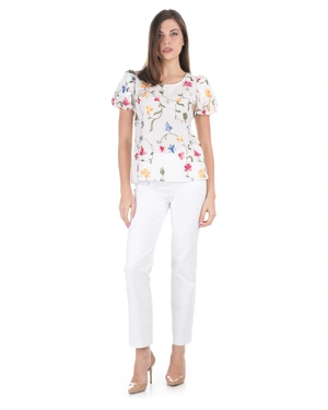 White cotton blouse with delicate floral embroidery | Blouses - 4