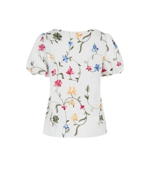White cotton blouse with delicate floral embroidery | Blouses - 5