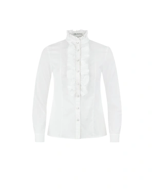 White cotton shirt with a ruffle front | Casual | Dika.ge White cotton shirt with a ruffle front | Casual