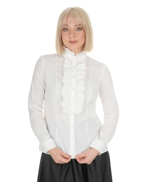 White cotton shirt with a ruffle front | Casual | Dika.ge - 1 White cotton shirt with a ruffle front | Casual - 1