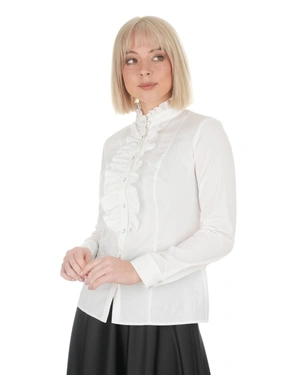 White cotton shirt with a ruffle front | Casual | Dika.ge - 2 White cotton shirt with a ruffle front | Casual - 2