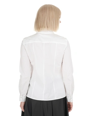 White cotton shirt with a ruffle front | Casual | Dika.ge - 4 White cotton shirt with a ruffle front | Casual - 4