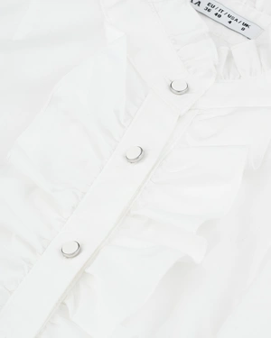 White cotton shirt with a ruffle front | Casual | Dika.ge - 6 White cotton shirt with a ruffle front | Casual - 6
