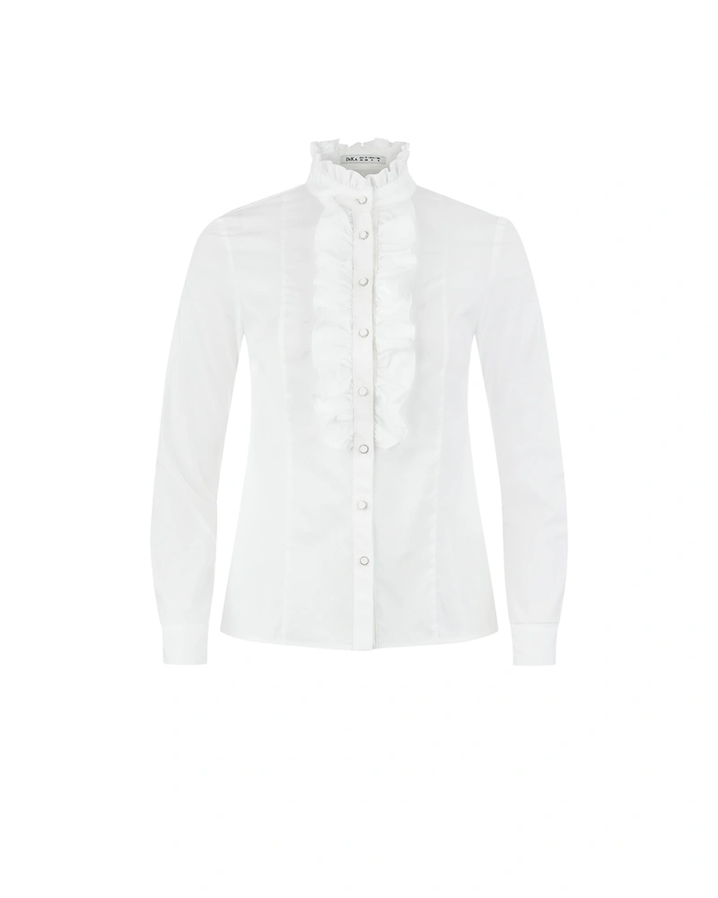 White cotton shirt with a ruffle front | Casual
