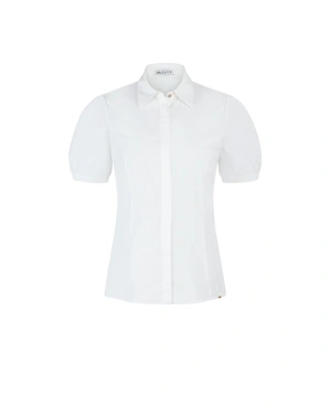 White cotton shirt with short puff sleeve | Business - 8