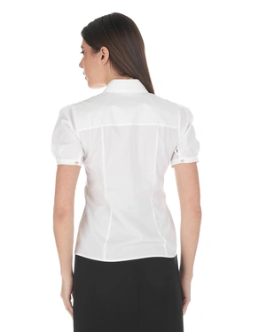 White cotton shirt with short puff sleeve | Business - 11