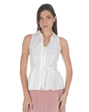White cotton sleeveless shirt with defined waist | Skirts and Shorts - 1