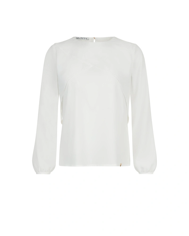 White delicate blouse with long sleeves and neckline detail | Blouses and Shirts
