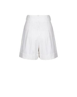 White fine-striped shorts with pleats and a textile belt | Casual - 4