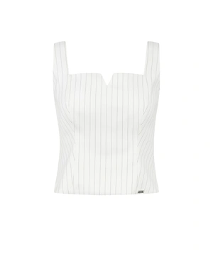 White fine-striped top with straps and a square neckline with a V-element | NEW - 8
