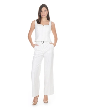 White fine-striped top with straps and a square neckline with a V-element | NEW - 9