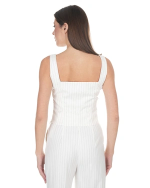 White fine-striped top with straps and a square neckline with a V-element | NEW - 12