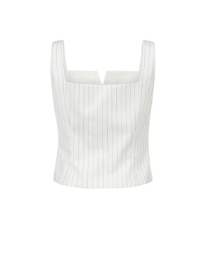 White fine-striped top with straps and a square neckline with a V-element | NEW - 13